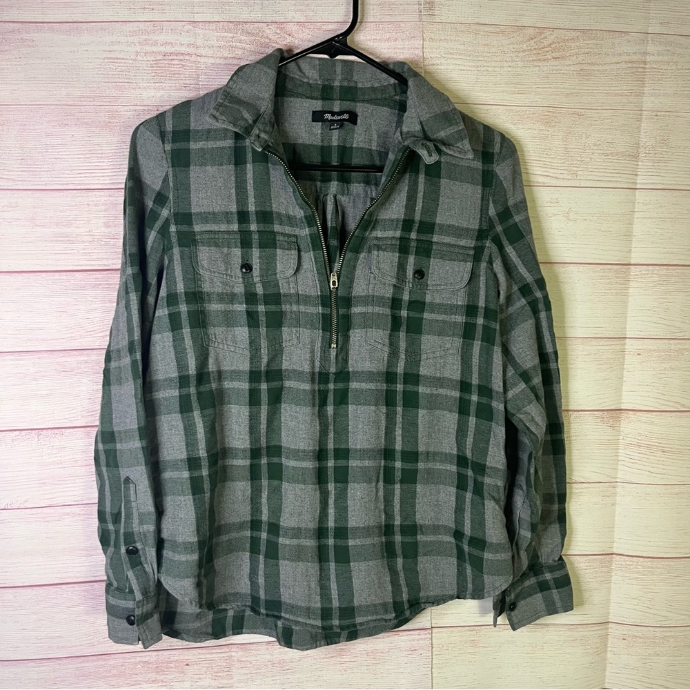Madewell 100% Cotton Flannel Zip-Front Popover Shirt Size Small